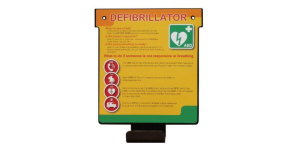 Defibrillator wall bracket with basic instructions