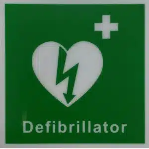 AED Defibrillator wall locator sign.