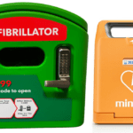 A Green DefibCaddy with the Mindray C1A Defibrillator