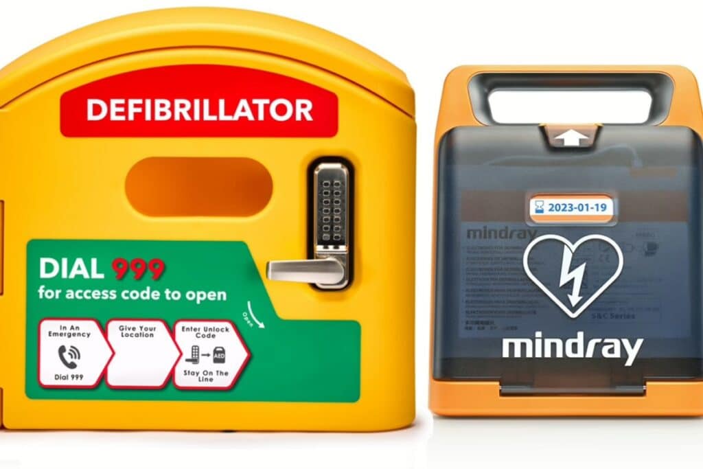 A defibrillator package for an outdoor sports facility. 