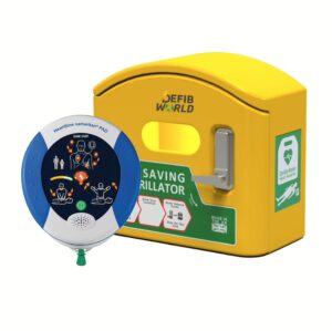 HeartSine Samaritan PAD 500P Defibrillator & DefibCaddy Outdoor Unlocked Cabinet