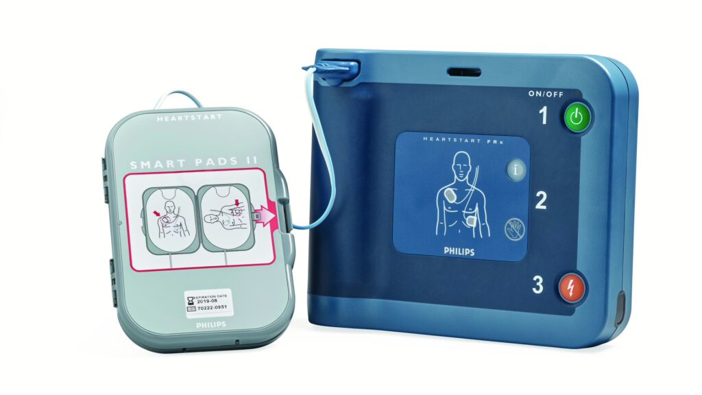 Philips HeartStart FRx Defibrillator with Smart Pads II - A rugged, semi-automatic AED for emergency cardiac care, designed for diverse environments