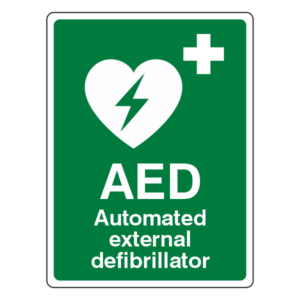 AED Automated external defibrillator green sign