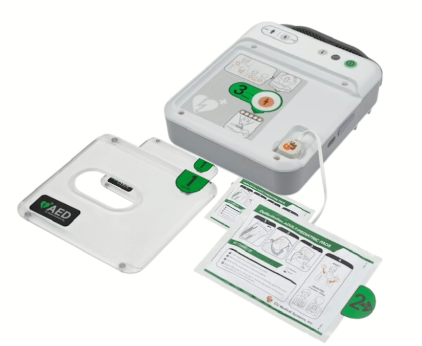 iPAD NFK200 Semi-Automatic Defibrillator with electrode pads and instructions, a trusted tool for emergency response