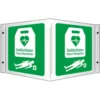 AED Defibrillator 3D Projecting Sign with person in white lyign on floor
